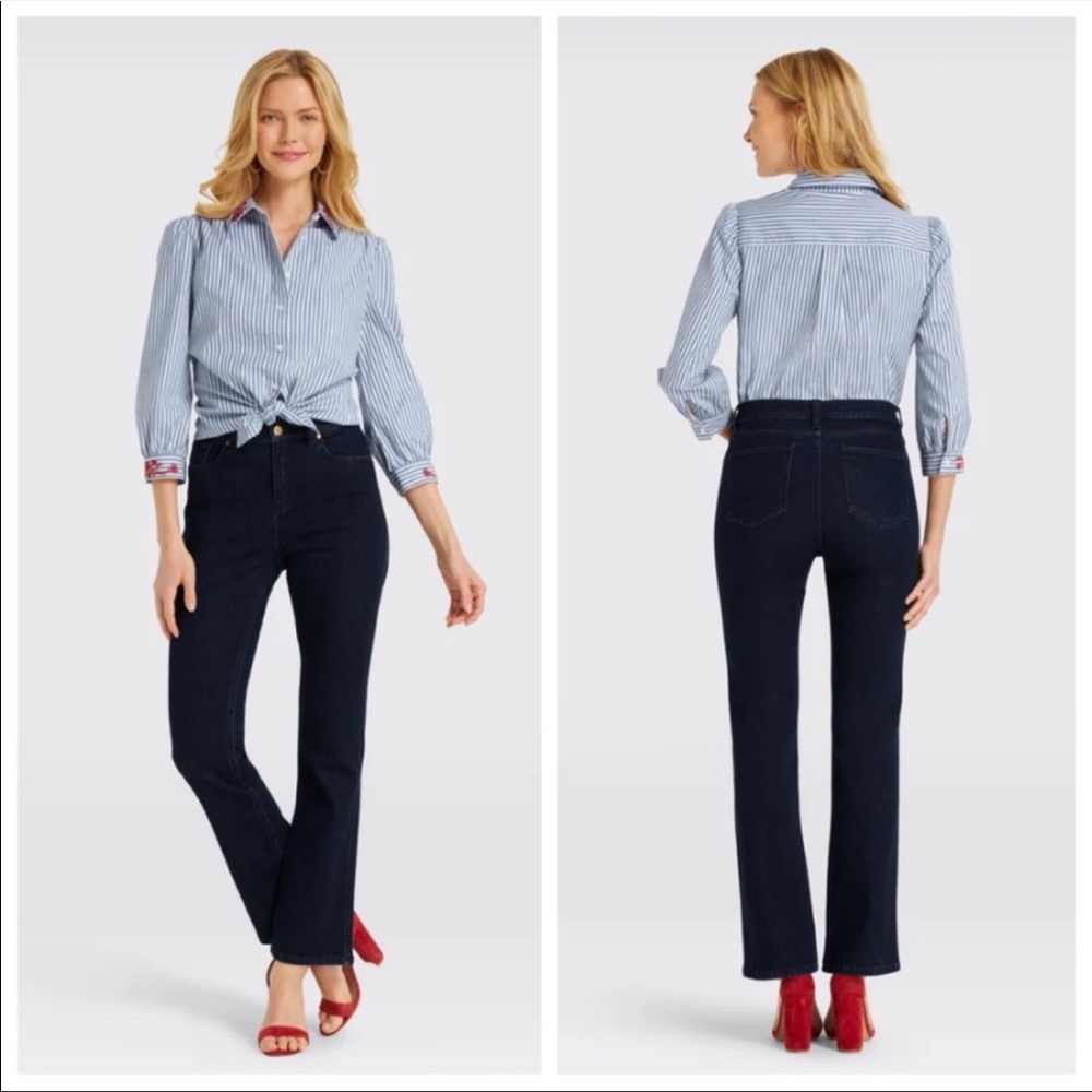 Draper James High Rise High Waisted Flare Denim Jeans dark wash retail $98